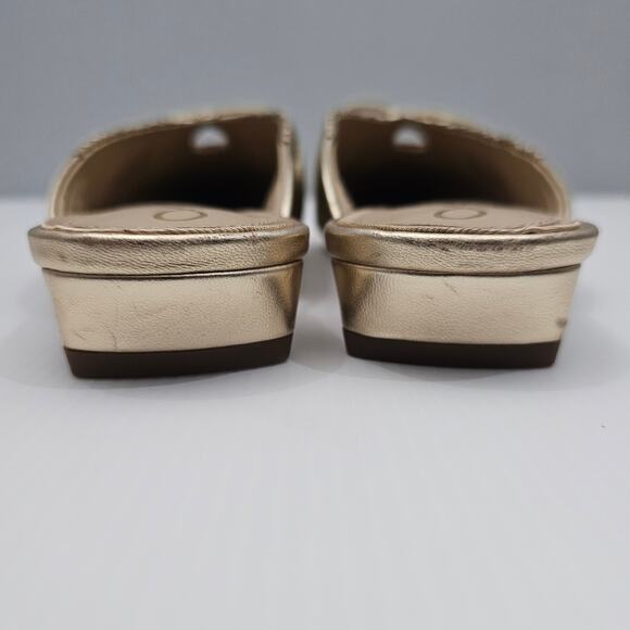 NEW Sam Edelman Julia Mule Womens 9.5 Gathered Gold Leaf Leather Flat Slip On - Picture 8 of 15